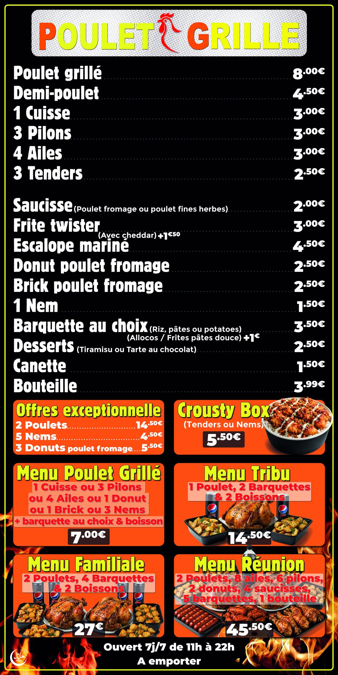 Carte complète POULET GRILLE avec tous les prix