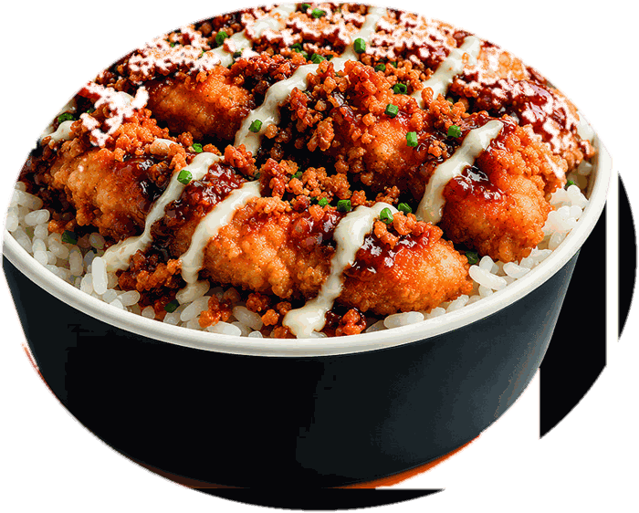 Crousty Box de POULET GRILLE Lille : tenders croustillants sur riz, sauce et oignons frits