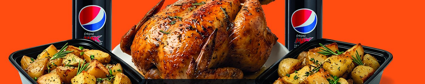 Poulet entier grillé avec deux barquettes de potatoes